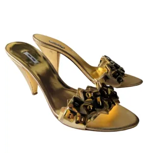 MIU MIU | Gold Mini Heel Slip On Shoes Size EU 36.5