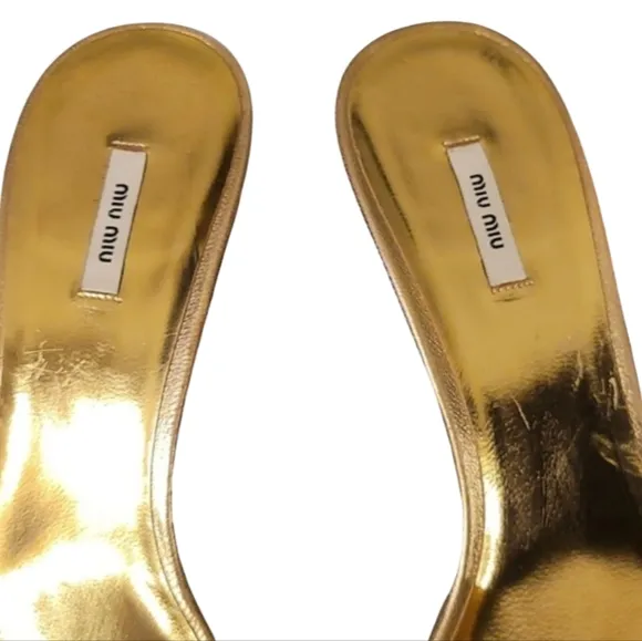 MIU MIU | Gold Mini Heel Slip On Shoes Size EU 36.5