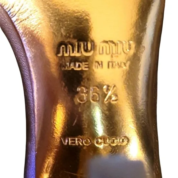MIU MIU | Gold Mini Heel Slip On Shoes Size EU 36.5