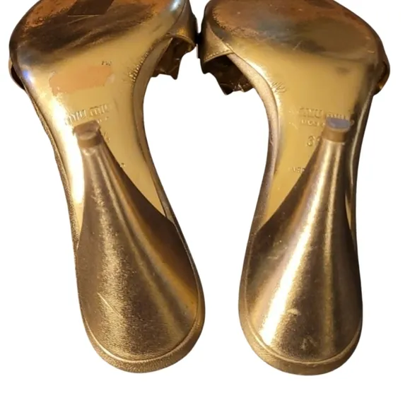 MIU MIU | Gold Mini Heel Slip On Shoes Size EU 36.5