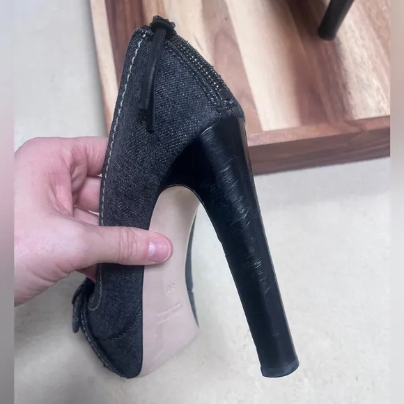 MIU MIU PUMPS HIGH HEELS PEEP TOE SHOES denim buckle by PRADA