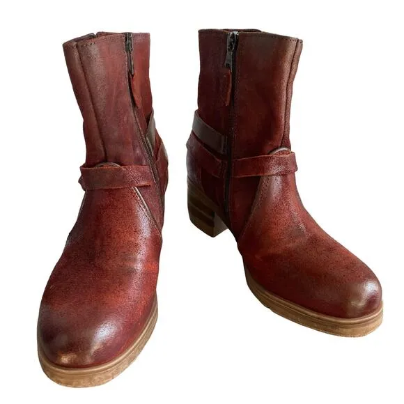 Miz Mooz Susan Western Boots Women Size 6.5 Red Wine Suede Leather Cowgirl NEW