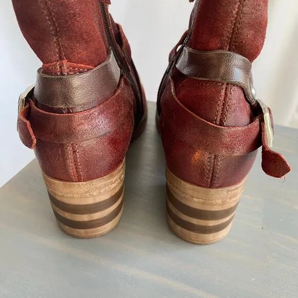 Miz Mooz Susan Western Boots Women Size 6.5 Red Wine Suede Leather Cowgirl NEW