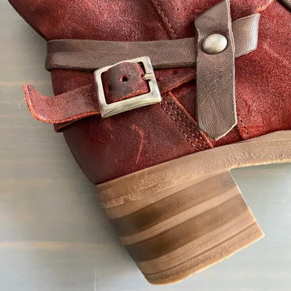 Miz Mooz Susan Western Boots Women Size 6.5 Red Wine Suede Leather Cowgirl NEW