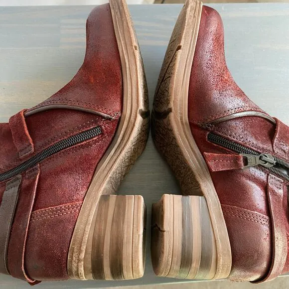 Miz Mooz Susan Western Boots Women Size 6.5 Red Wine Suede Leather Cowgirl NEW