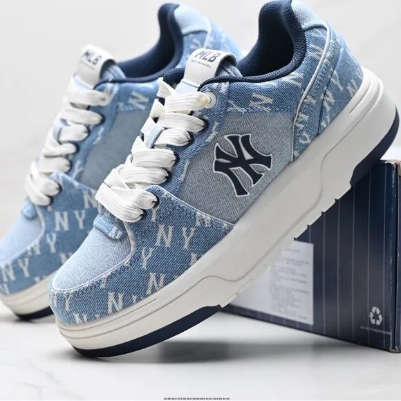 MLB Blue and White Athletic Shoes with Denim Accents