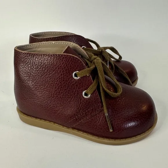 Mon Petit Shoes Leather Hard‎ Sole Oxford Chukka Black Cherry Lace Up toddler 6