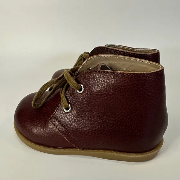 Mon Petit Shoes Leather Hard‎ Sole Oxford Chukka Black Cherry Lace Up toddler 6