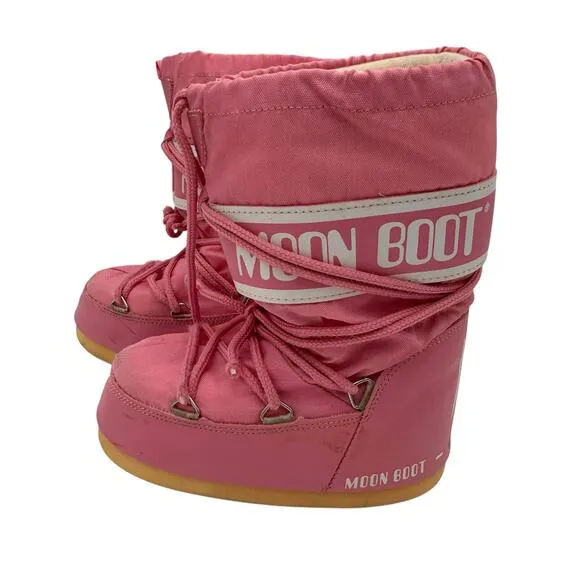 Moon Boot Girls Pink Icon Logo Nylon Snow Boots Size 10 - 12.5