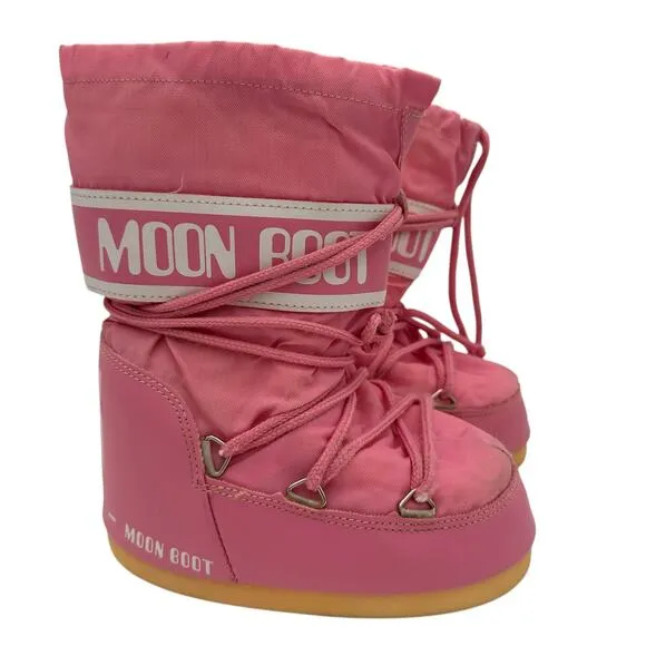 Moon Boot Girls Pink Icon Logo Nylon Snow Boots Size 10 - 12.5