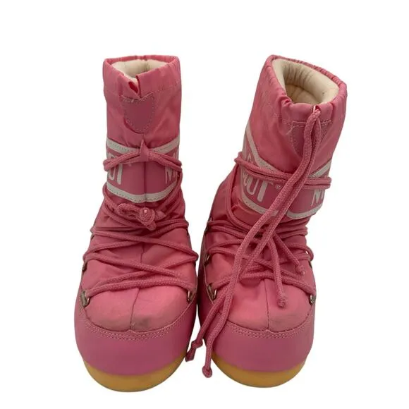 Moon Boot Girls Pink Icon Logo Nylon Snow Boots Size 10 - 12.5