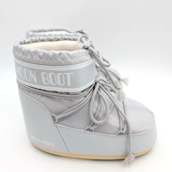 Moon Boot Icon Low Glance Silver Satin Snow Boots Women's Size US 9/10.5 EU42/44