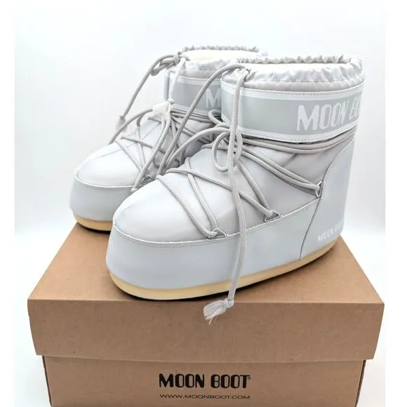 Moon Boot Icon Low Glance Silver Satin Snow Boots Women's Size US 9/10.5 EU42/44