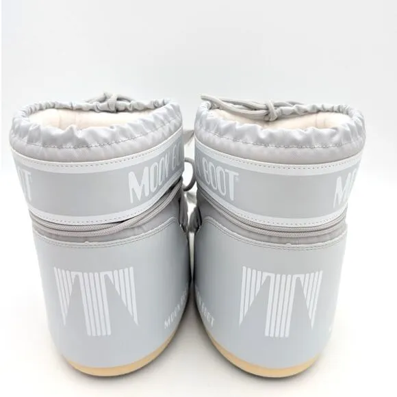 Moon Boot Icon Low Glance Silver Satin Snow Boots Women's Size US 9/10.5 EU42/44