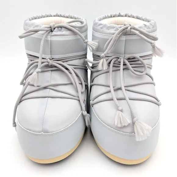 Moon Boot Icon Low Glance Silver Satin Snow Boots Women's Size US 9/10.5 EU42/44