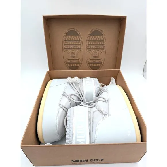 Moon Boot Icon Low Glance Silver Satin Snow Boots Women's Size US 9/10.5 EU42/44
