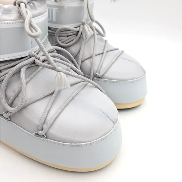 Moon Boot Icon Low Glance Silver Satin Snow Boots Women's Size US 9/10.5 EU42/44