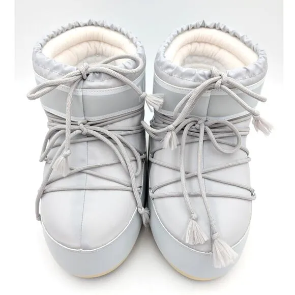 Moon Boot Icon Low Glance Silver Satin Snow Boots Women's Size US 9/10.5 EU42/44