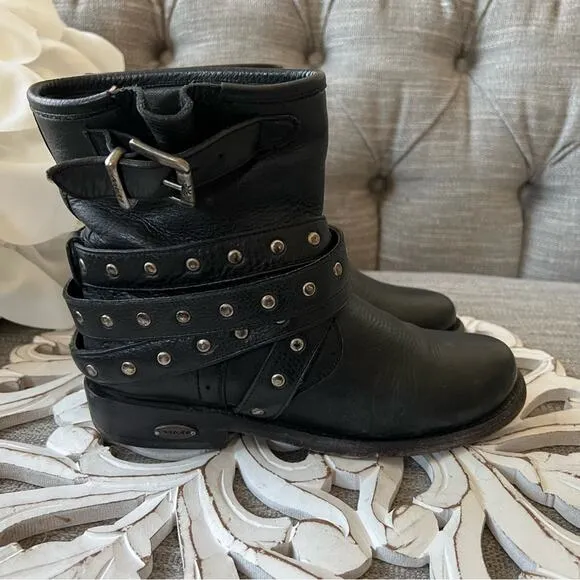 Muro Black Leather Moto Ankle Boots Women’s 6