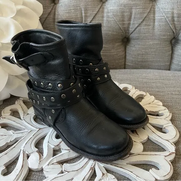 Muro Black Leather Moto Ankle Boots Women’s 6