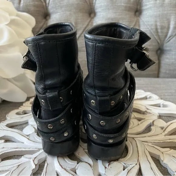 Muro Black Leather Moto Ankle Boots Women’s 6