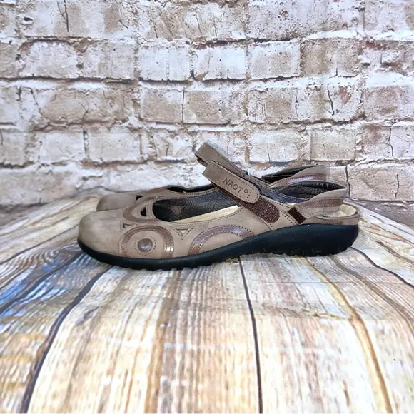Naot Rongo Mary Jane Slingback Brown Leather Shoes Size 38 (7-7.5)