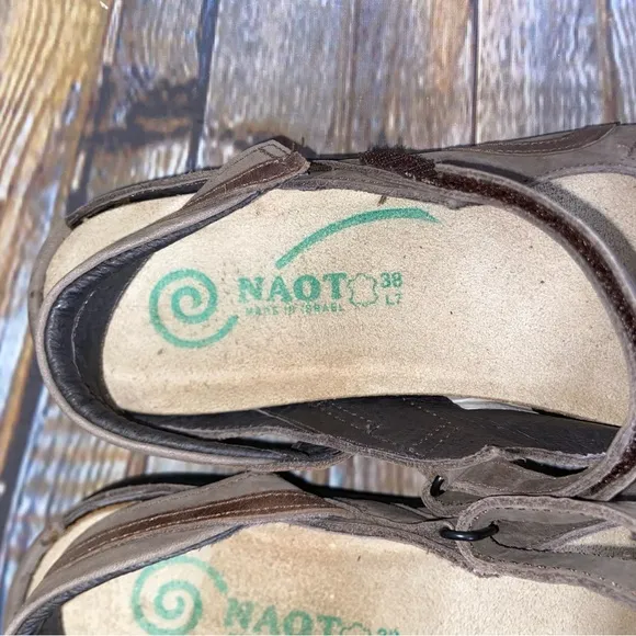 Naot Rongo Mary Jane Slingback Brown Leather Shoes Size 38 (7-7.5)