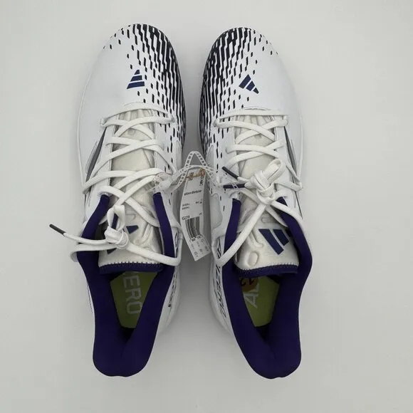 New Adidas Adizero Afterburner Baseball Metal Cleats White/Purple Mens Size 12.5