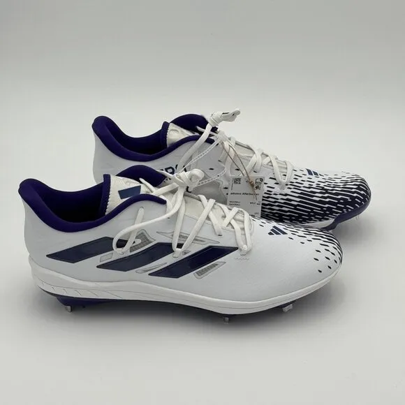 New Adidas Adizero Afterburner Baseball Metal Cleats White/Purple Mens Size 12.5