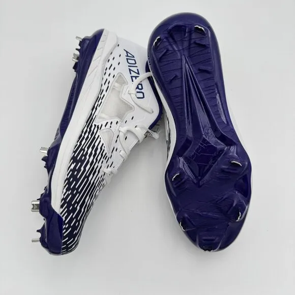 New Adidas Adizero Afterburner Baseball Metal Cleats White/Purple Mens Size 12.5