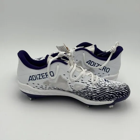 New Adidas Adizero Afterburner Baseball Metal Cleats White/Purple Mens Size 12.5