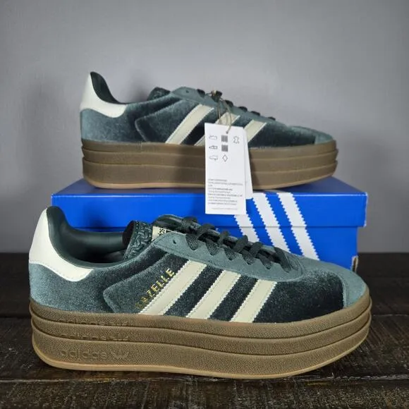 NEW Adidas Gazelle Bold Womens Size 7 Platform Sneakers Shoes Green Brown IG4391