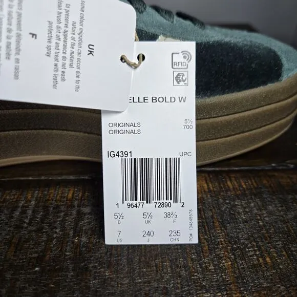 NEW Adidas Gazelle Bold Womens Size 7 Platform Sneakers Shoes Green Brown IG4391
