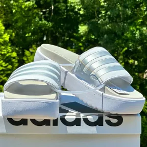 NEW ADIDAS Women’s White Silver Adilette Platform Slides - Sizes 10; 11
