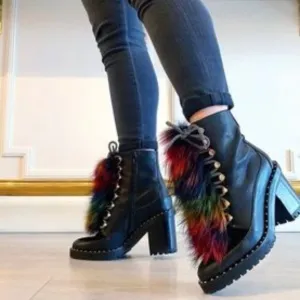 NEW CECELIA NEW YORK Leather Trekker Boots black multi for women 864TN