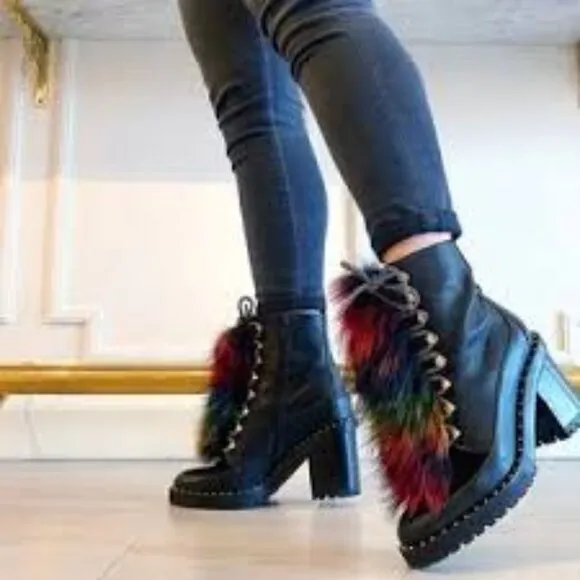 NEW CECELIA NEW YORK Leather Trekker Boots black multi for women 864TN