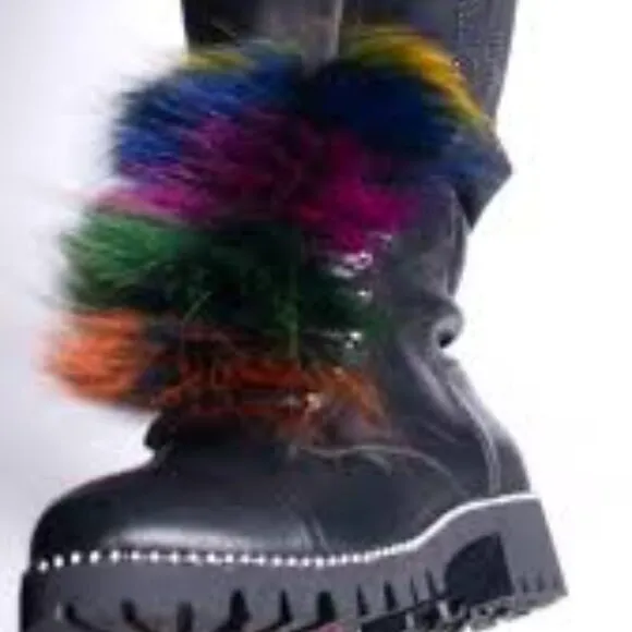 NEW CECELIA NEW YORK Leather Trekker Boots black multi for women 864TN