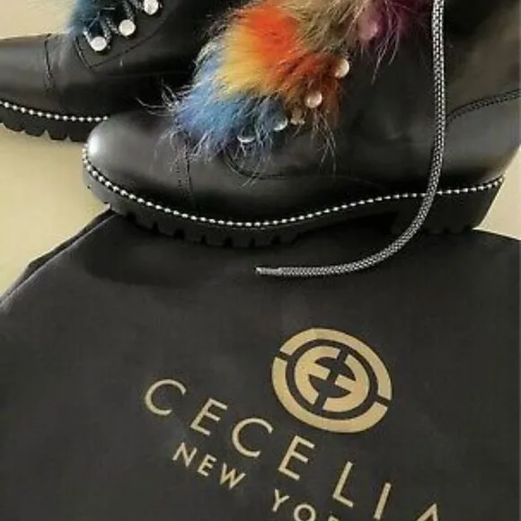 NEW CECELIA NEW YORK Leather Trekker Boots black multi for women 864TN