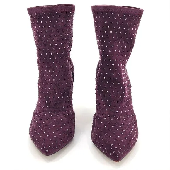 New Charles David Personal Rhinestone Booties Ankle Boots Women 5 Purple Suede