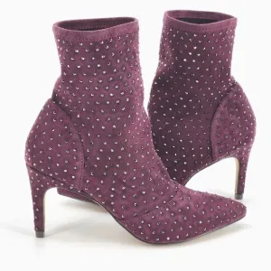 New Charles David Personal Rhinestone Booties Ankle Boots Women 5 Purple Suede