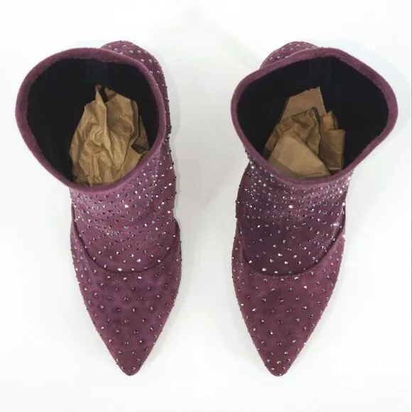 New Charles David Personal Rhinestone Booties Ankle Boots Women 5 Purple Suede