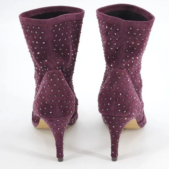 New Charles David Personal Rhinestone Booties Ankle Boots Women 5 Purple Suede