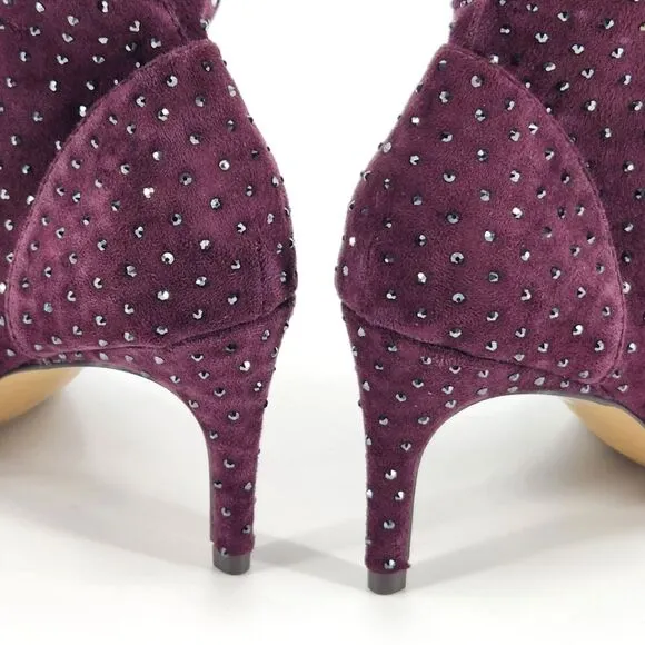 New Charles David Personal Rhinestone Booties Ankle Boots Women 5 Purple Suede