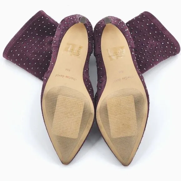 New Charles David Personal Rhinestone Booties Ankle Boots Women 5 Purple Suede