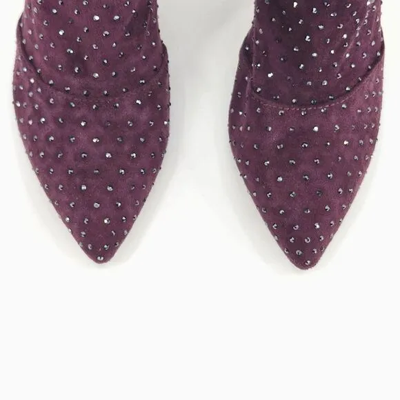 New Charles David Personal Rhinestone Booties Ankle Boots Women 5 Purple Suede