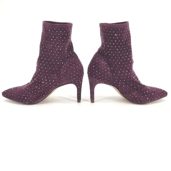 New Charles David Personal Rhinestone Booties Ankle Boots Women 5 Purple Suede