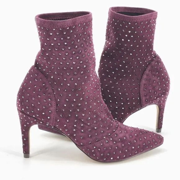 New Charles David Personal Rhinestone Booties Ankle Boots Women 5 Purple Suede