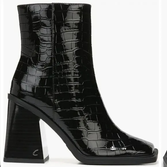 New Circus NY Layla Bootie (Women) black boots square toe zipper croc print 7.5