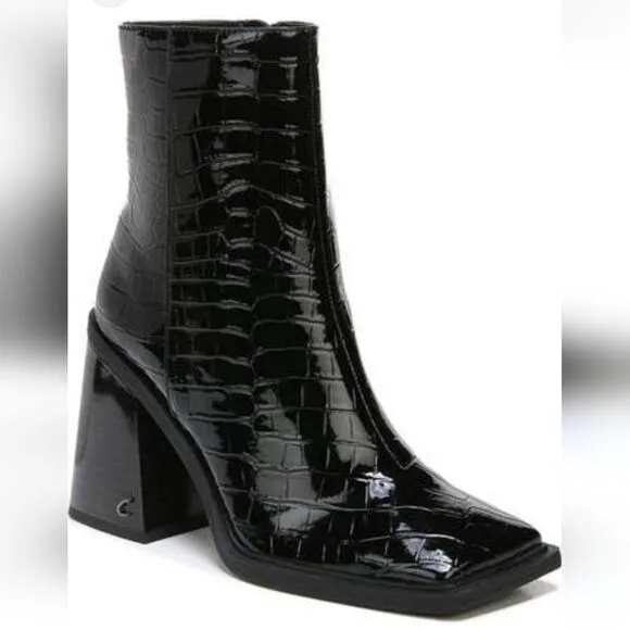 New Circus NY Layla Bootie (Women) black boots square toe zipper croc print 7.5