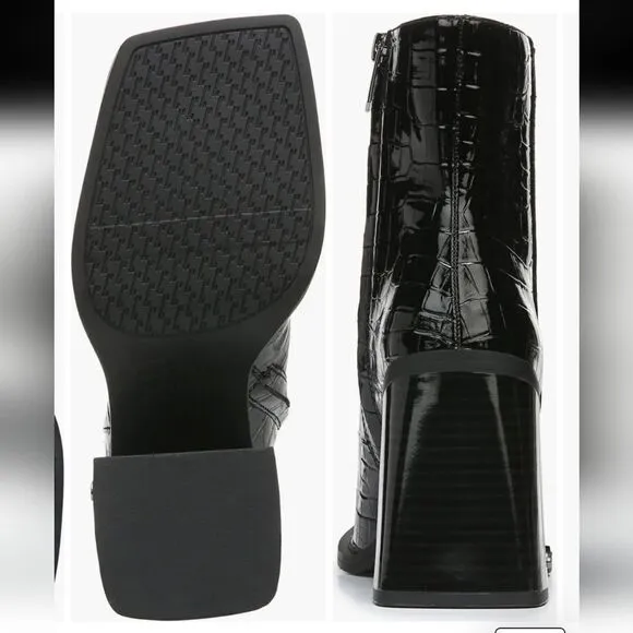New Circus NY Layla Bootie (Women) black boots square toe zipper croc print 7.5